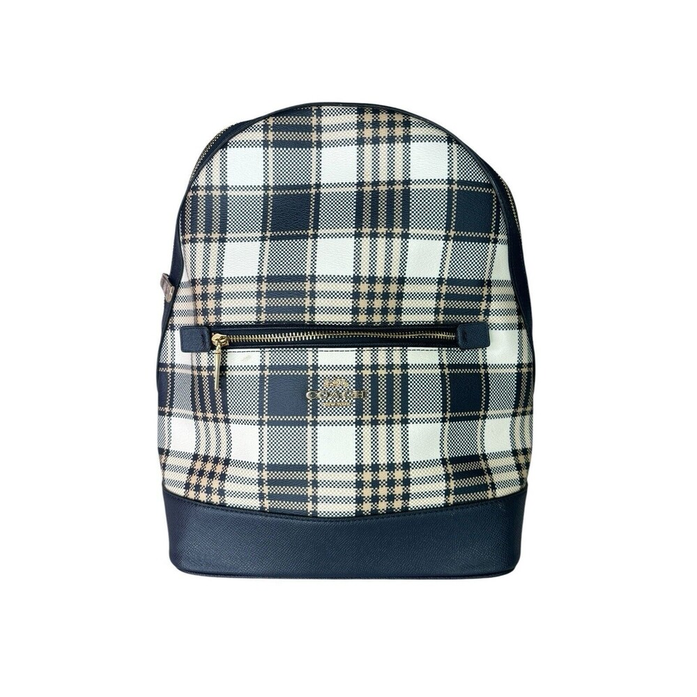 Coach C8588 Kenley Backpack with Garden Plaid Print in Gold/Midnight Multi